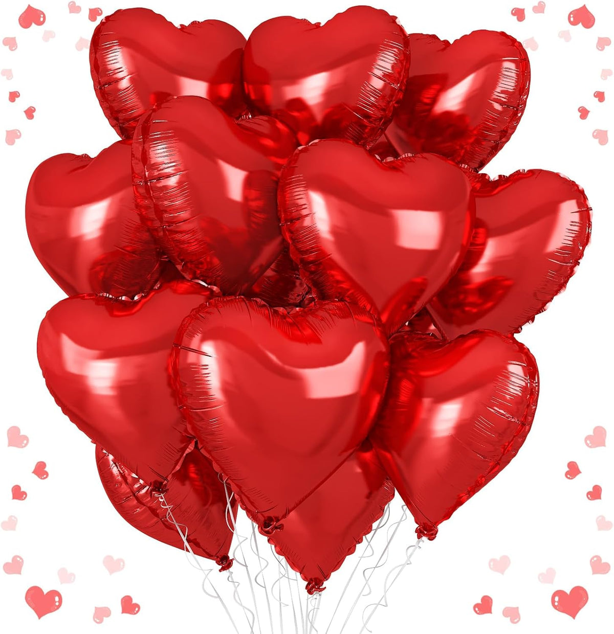 Red Heart Balloons, 18 Inch Red Heart Foil Shape Balloon, 12PCS Large Love Foil Helium Romantic