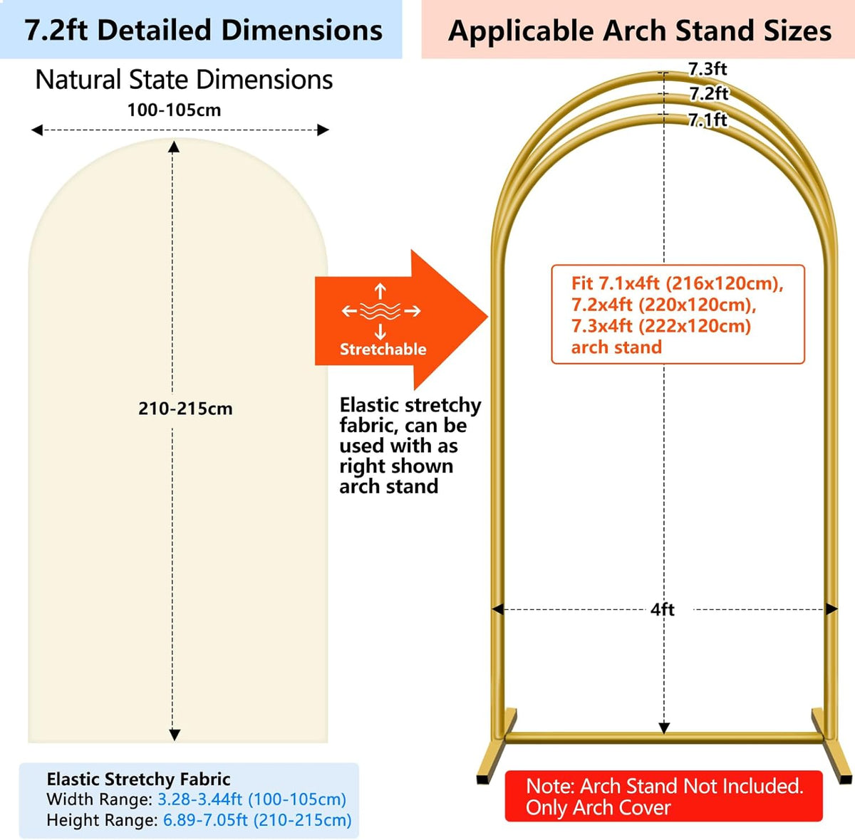 HEMMOTOP Light Beige Arch Backdrop Cover 7.2 ft, 6ft, Wedding Arch Covers Stretchy Backdrop 2 Set