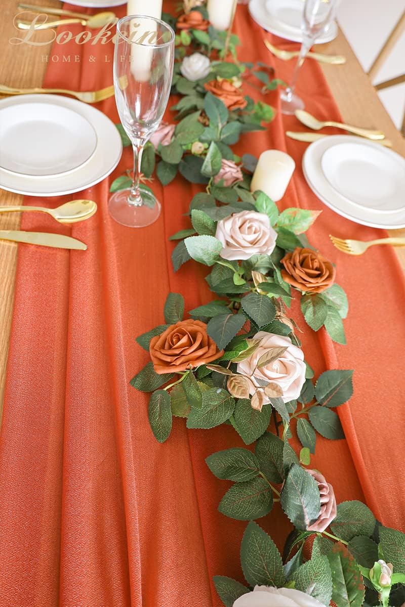 Lookein 5FT Artificial Rose Flower Garland for Table Centerpieces Backdrop Arch Flowers Decorations