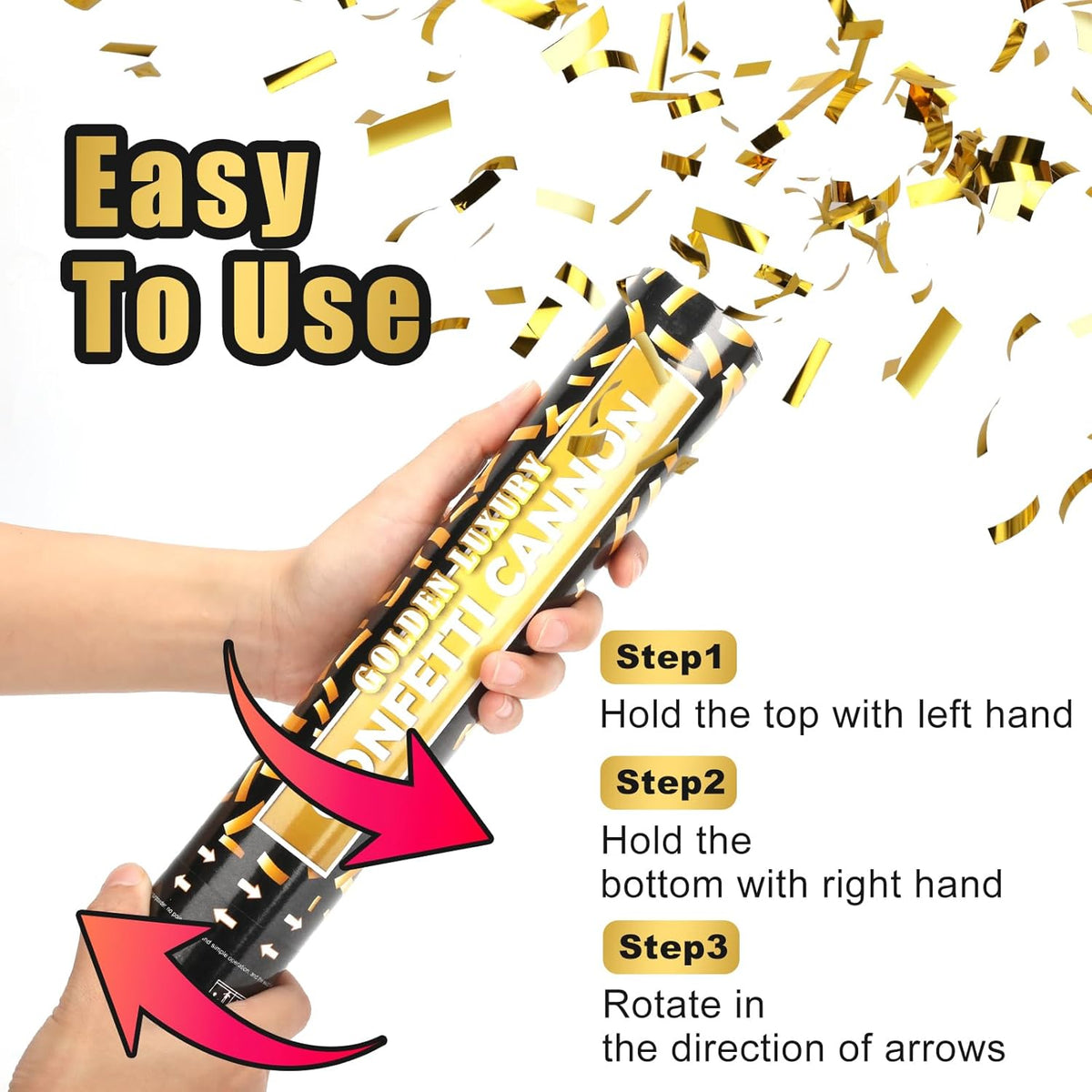 Confetti Cannon, 5 Packs Gold Confetti Poppers, 12 inch Party Poppers Confetti Shooters for
