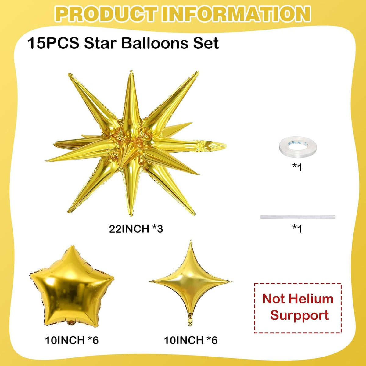 Gold Star Balloons, 22in Large Star Balloons Foil 10in 4-Pointed & Gold Pentagram Balloon for