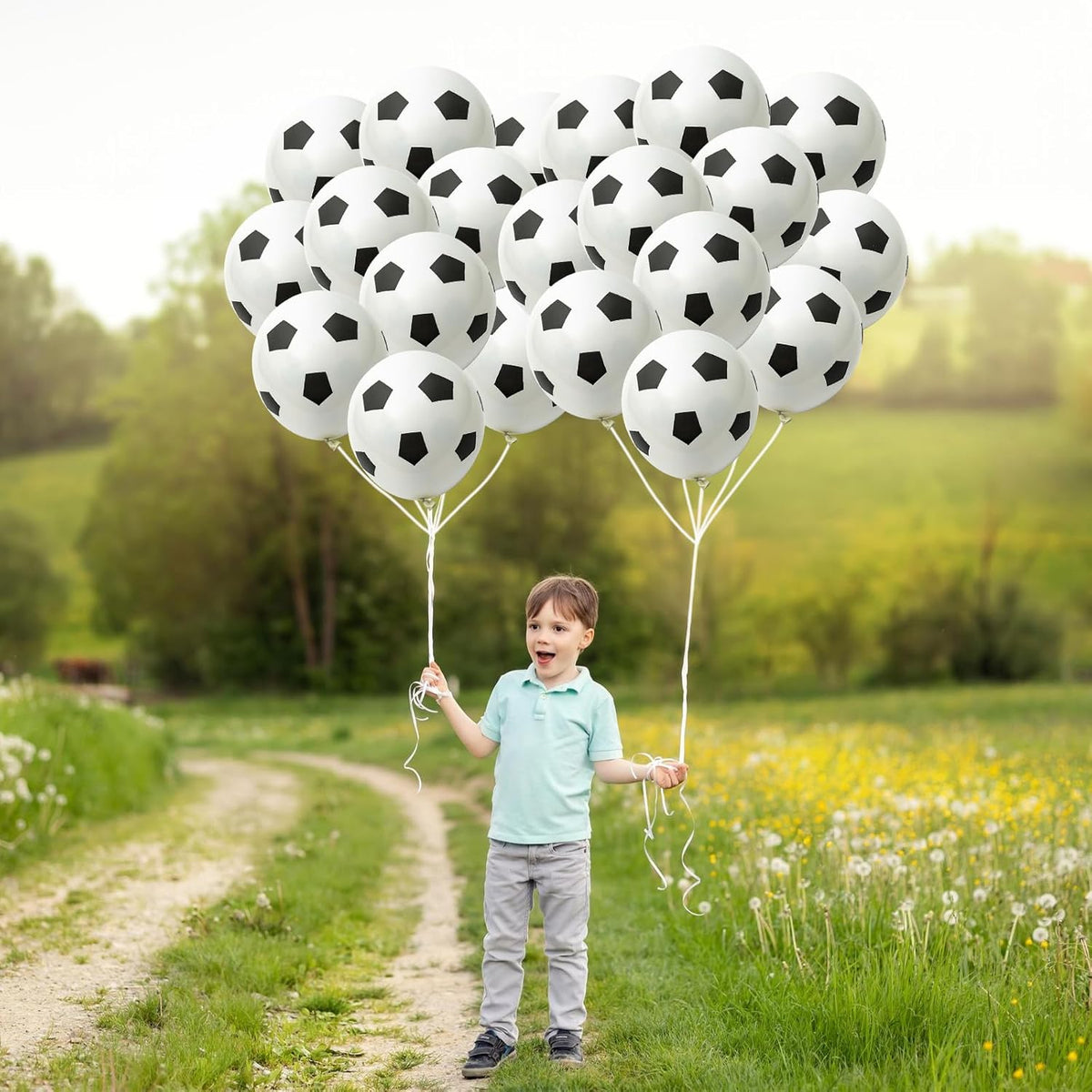 35 Pcs Soccer Ball Balloons, Black White Soccer Birthday Latex Balloons for Boys, Soccer Party