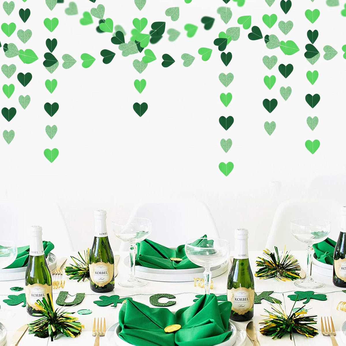 Green Party-Decorations Heart Paper-Garland Streamers-Banner - 52Ft St Patricks Day Decorations