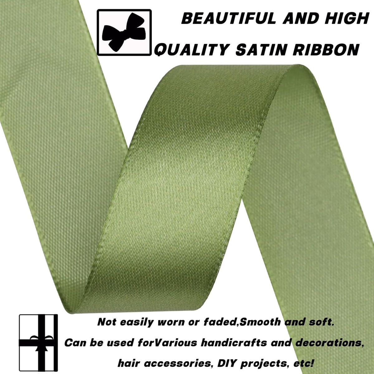 Olive Green Satin Craft Ribbon - 7/8 Inch, 30 Yards - Single Face Polyester for Handmade Roses