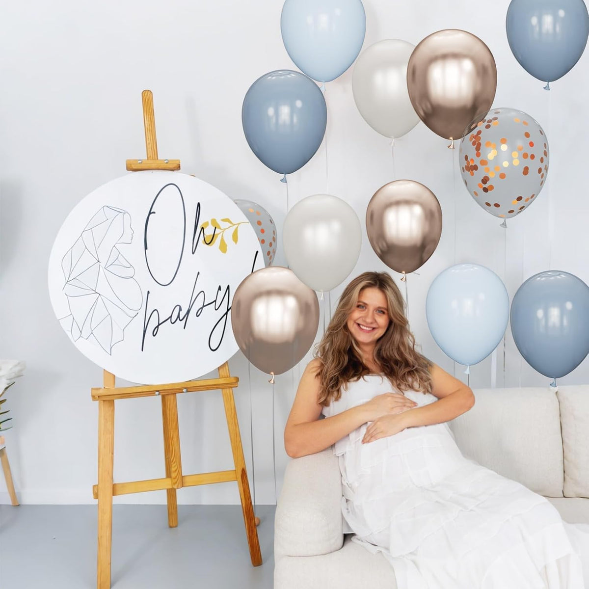 68Pcs Dusty Blue and Champagne Gold Balloons 12 Inch Sand White Pastel Baby Blue Confetti Balloon