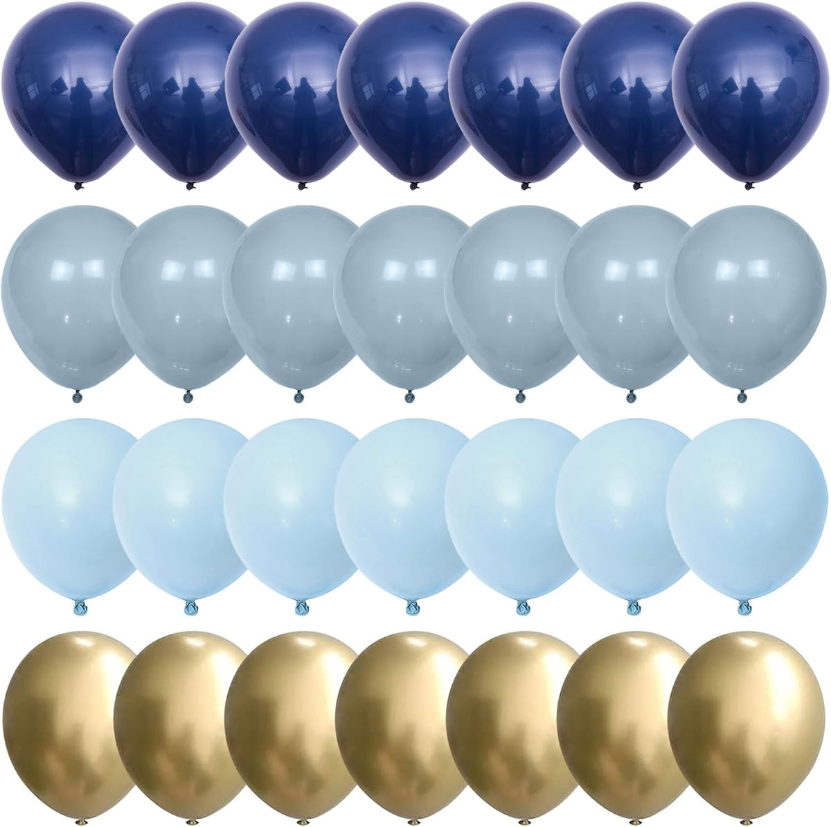 Navy Blue Gold Balloons, 12 Inch Dusty Light Blue Golden Latex Balloon Set for Boys Birthday Winter