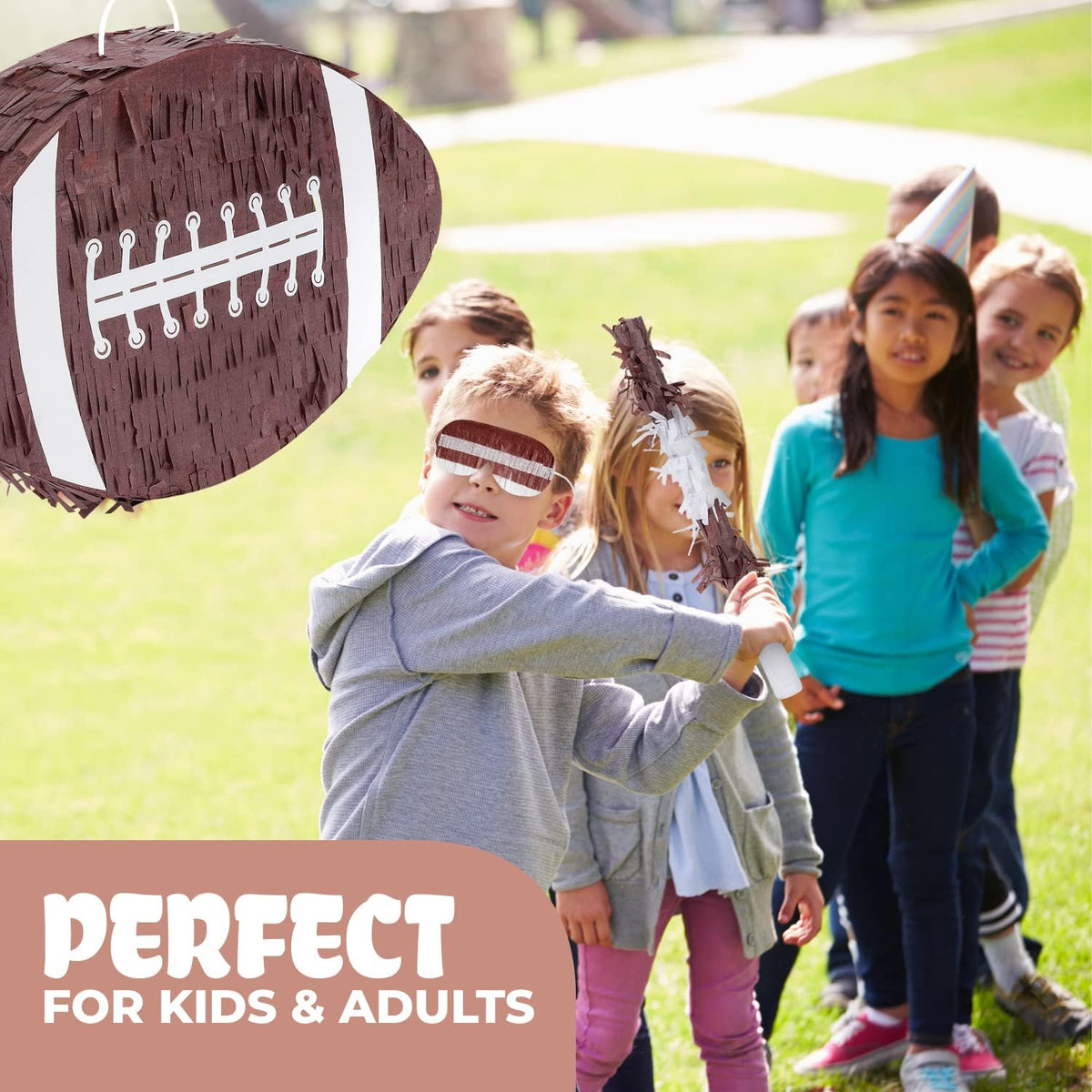 Football Pinata Bundle with a Blindfold and a Bat (16 x 10 x 4 Inches), Football Pinata for Boys