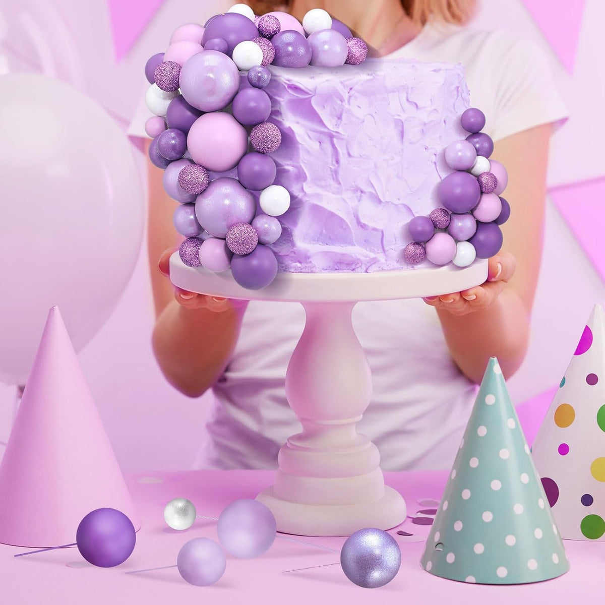 108 Pcs Balls Cake Topper DIY Cupcake Insert Foam Balloons for Cake Baking Wedding Anniversary