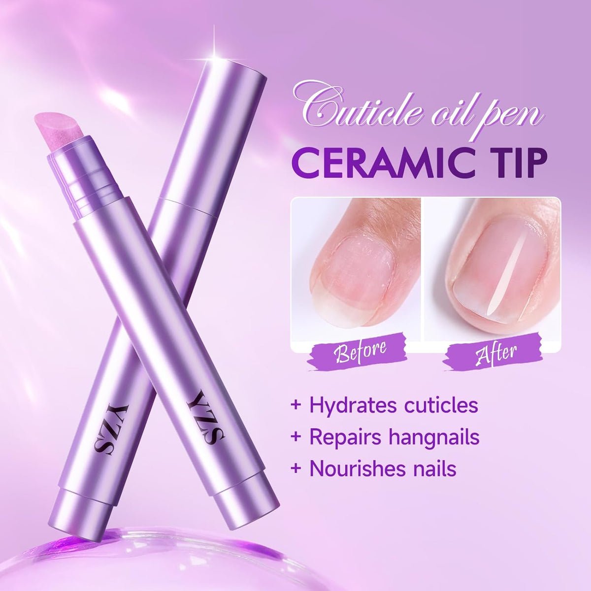 3-in-1 Cuticle Oil Pen Cuticle Pusher Nail Oil Pen with Ceramic Tip, Cuticle Treatment for
