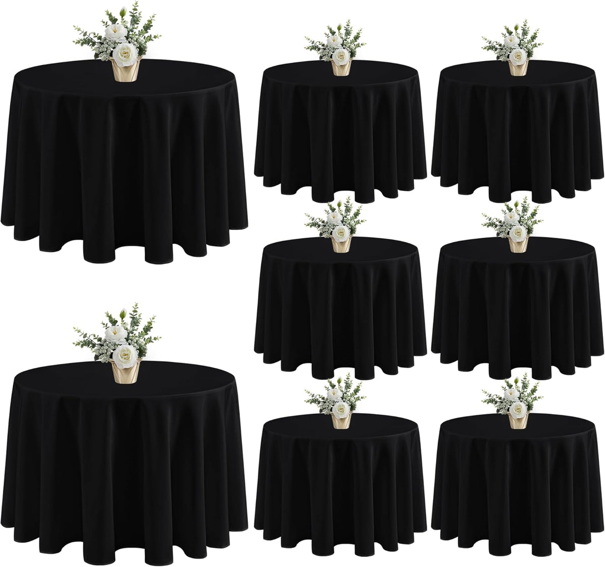 Fitable 8 Pack Black Table Cloths 120 Inch Round - Stain Resistant and Washable Tableclothes