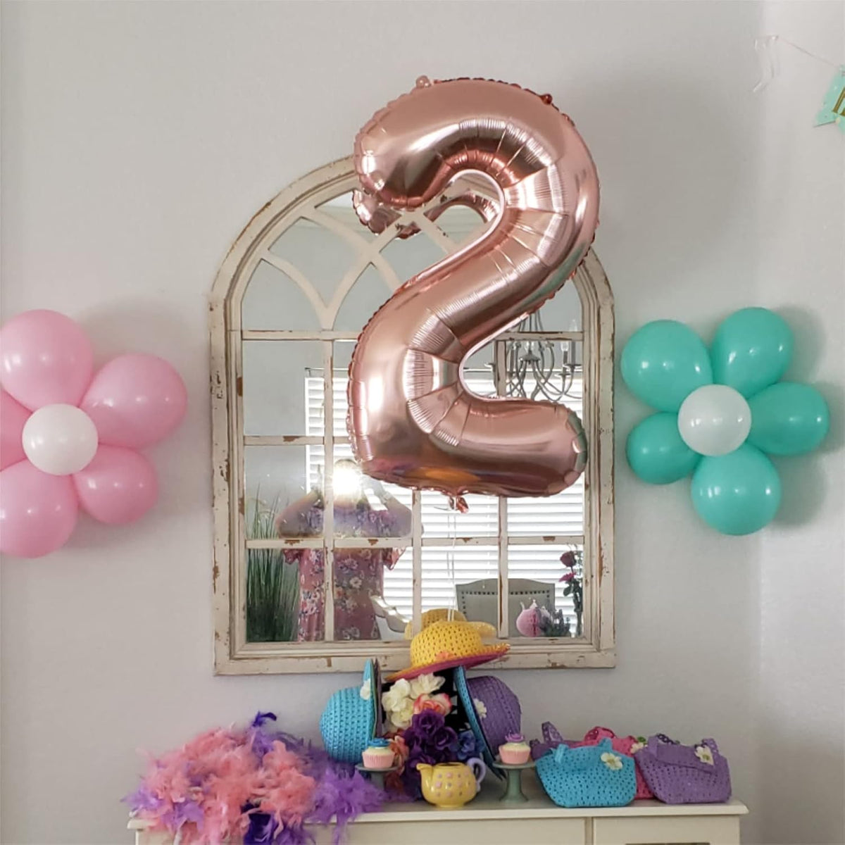 40" Rose Gold Number 0 Balloon for Girls, Large Self Inflating Helium Foil Number Balloons Set 0-9