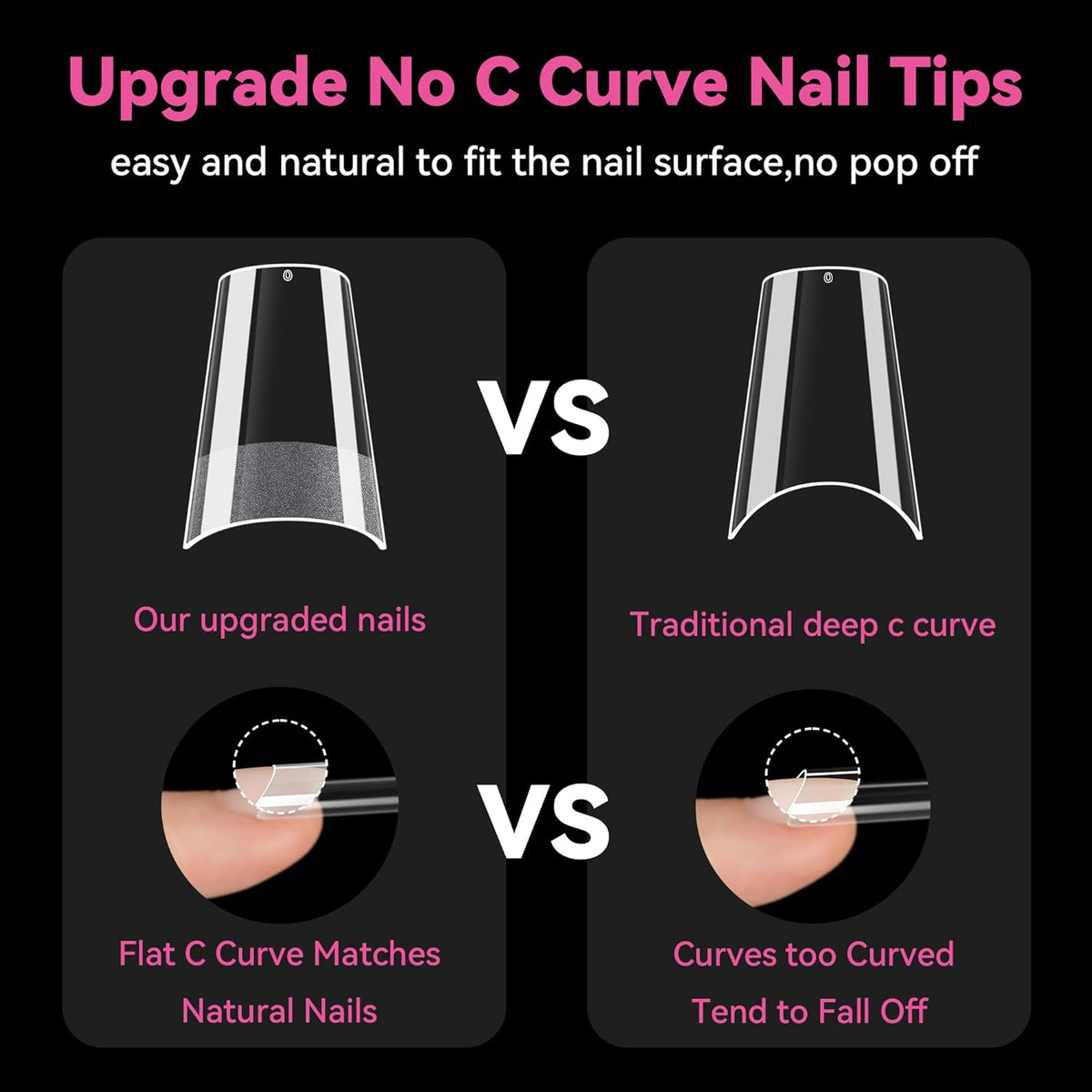 UNA GELLA No C Curve Medium Square Nail Tips 504 Pcs Half Cover Square Gel Nail Tips Pre-file Half