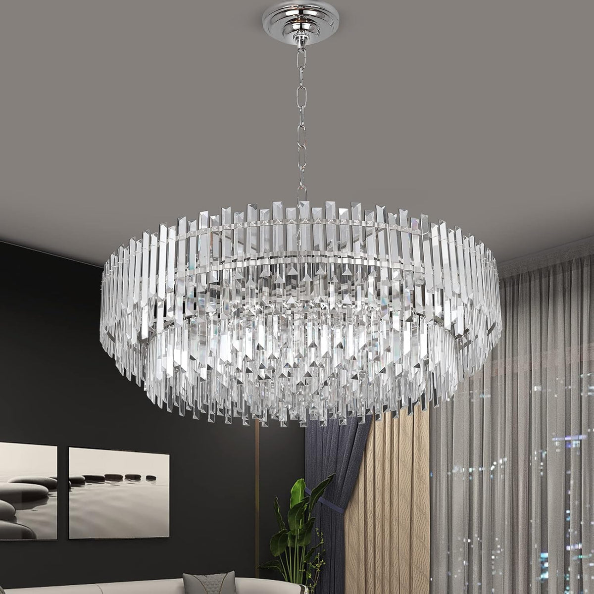 Crystal Chandelier Lighting 39'' for Dining Rooms Bedroom Foyer Entryway Ceiling Hanging Pendant