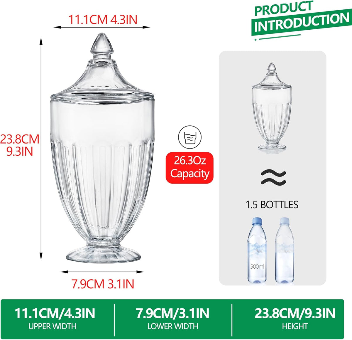 26oz Glass Decorative Candy Jars Clear Cookie Jar Storage Jar with Lid for Candy Buffet Wedding