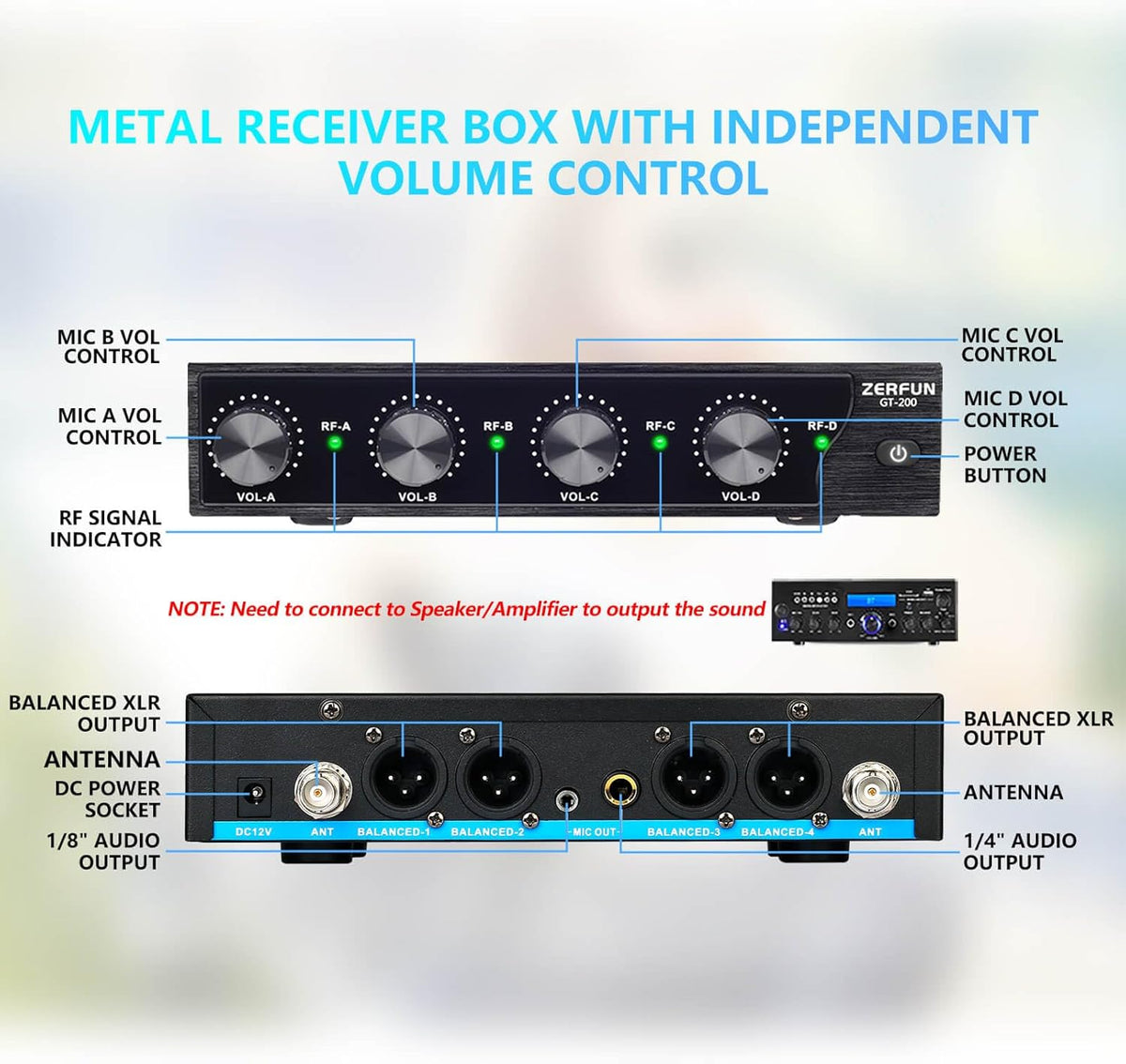 4 Channel Rechargeable Wireless Microphone System, Pro UHF Metal Handheld Wireless Microphones