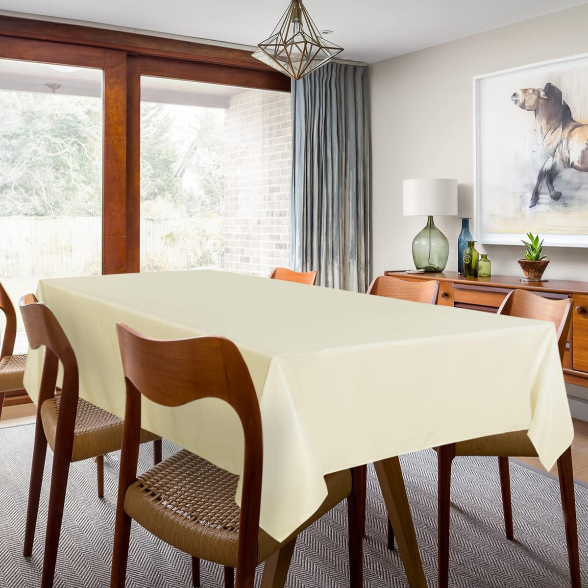 sancua 2 Pack Beige Tablecloth 60 x 84 Inch, Rectangle 4 Feet Table Cloth - Stain and Wrinkle