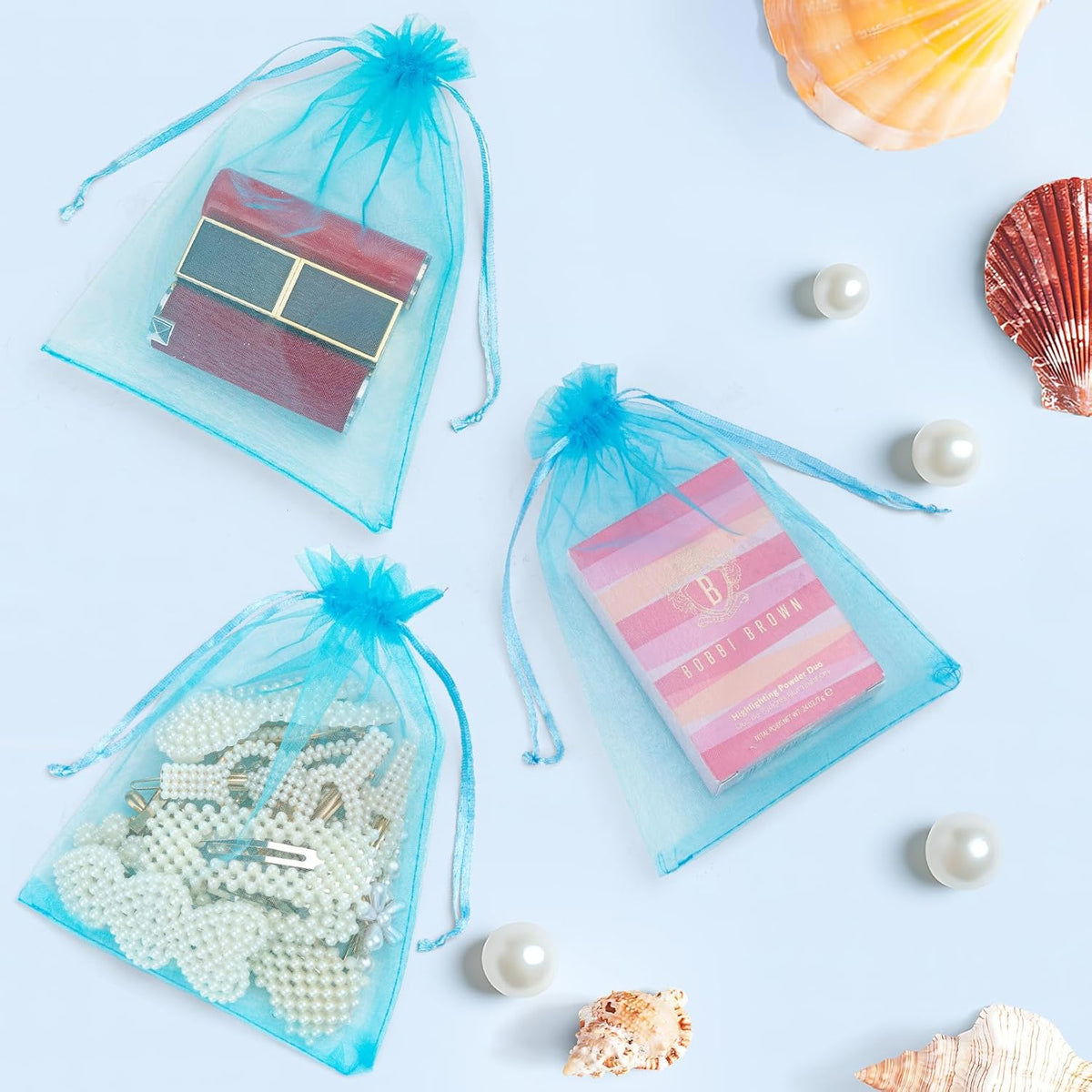 ANZNKU 100 Pack Organza Bags 4x6 Inch, Small Mesh Bag Drawstring Organza Gift Bags for Baby Shower
