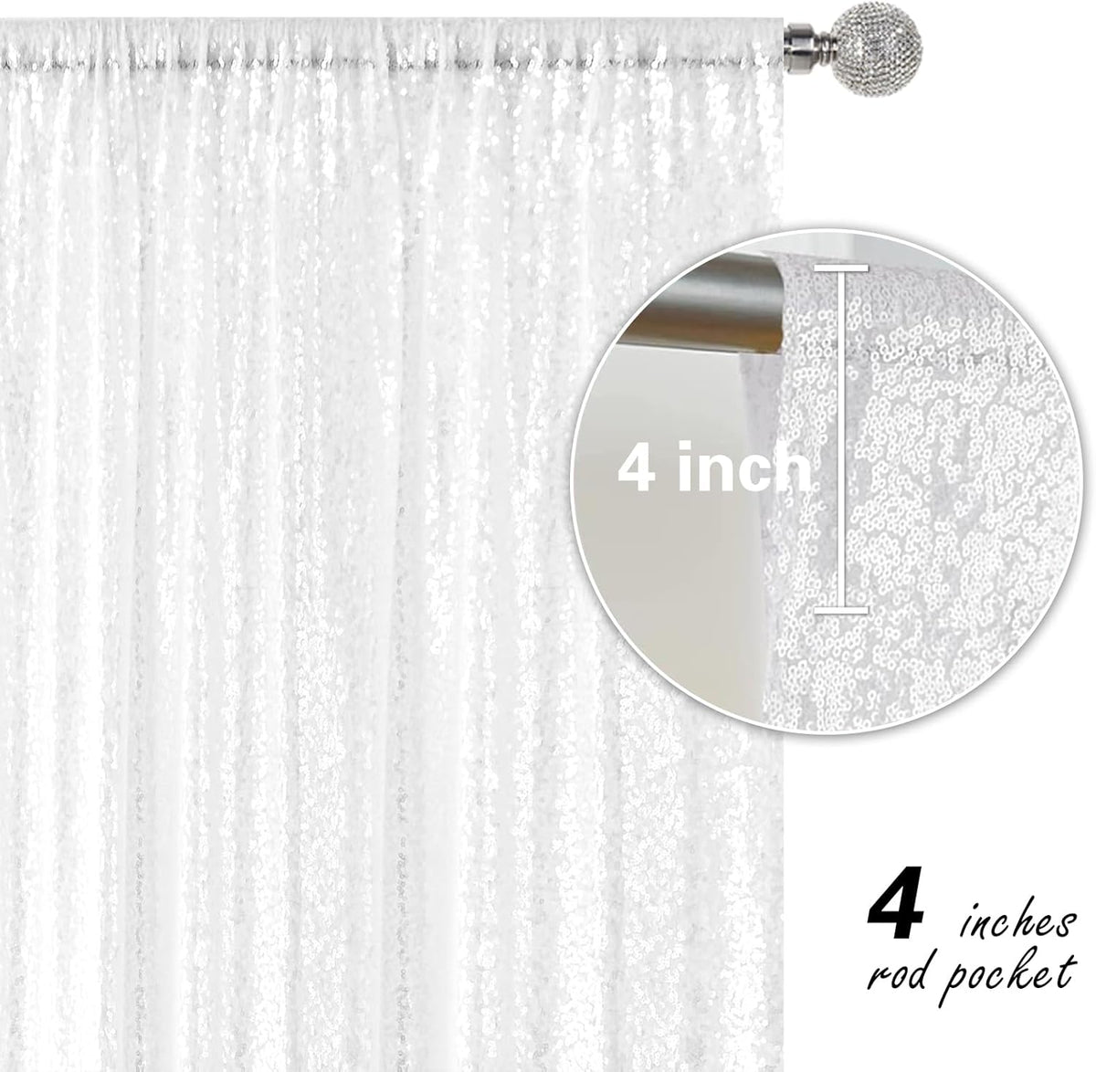 White Sequin Backdrop Curtain 2 Pieces 2FTx8FT Glitter Photography Backdrop for Party Wedding