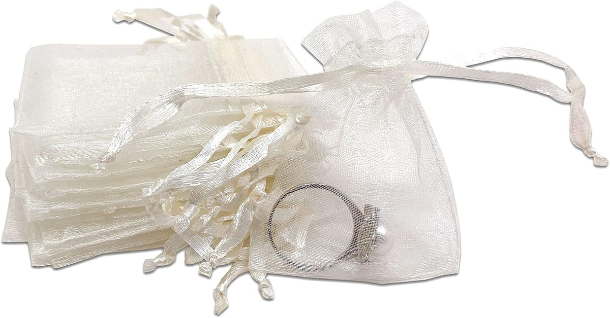 TheDisplayGuys 100-Pack XS 2 x 2 3/4" Cream/Beige Sheer Organza Gift Bags with Drawstring, Jewelry