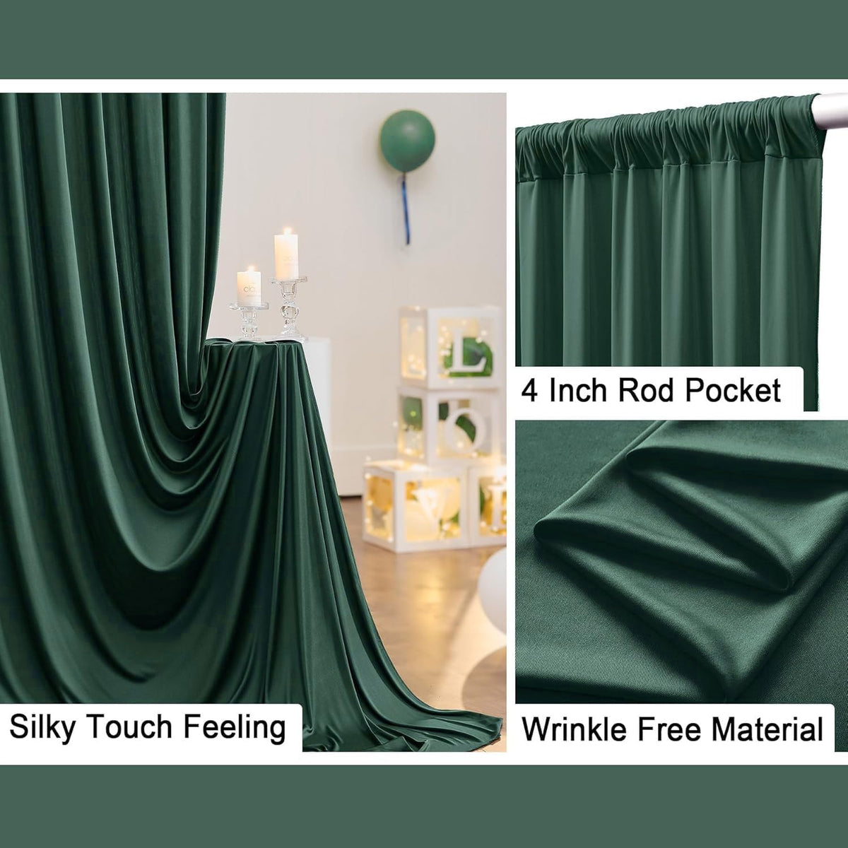 40 ft x 10 ft Wrinkle Free Hunter Green Backdrop Curtain for Parties, Polyester Dark Green Photo