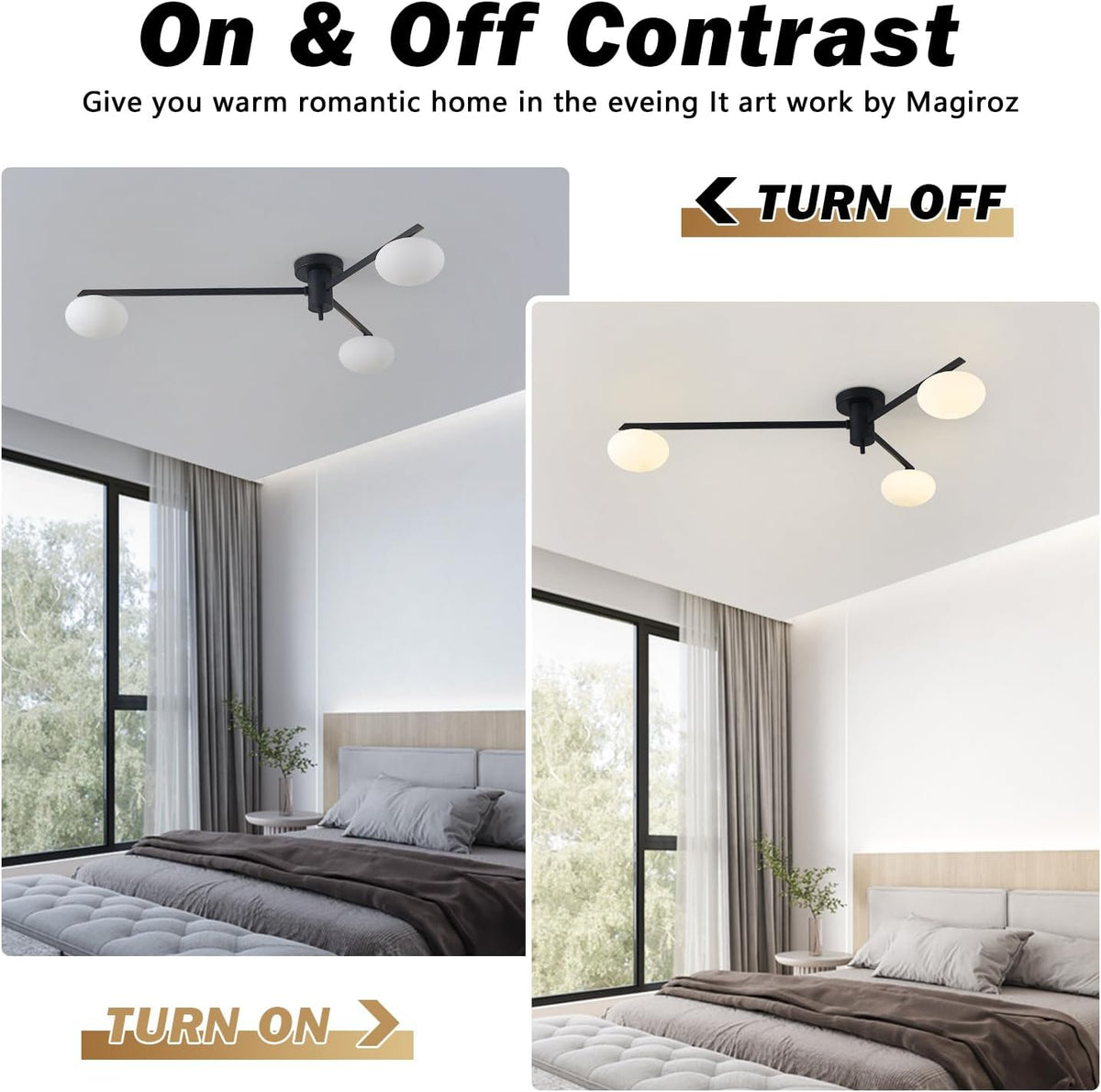3-Light Modern Sputnik Chandelier with Milk Glass Shade - Black Flush Mount Ceiling Light for