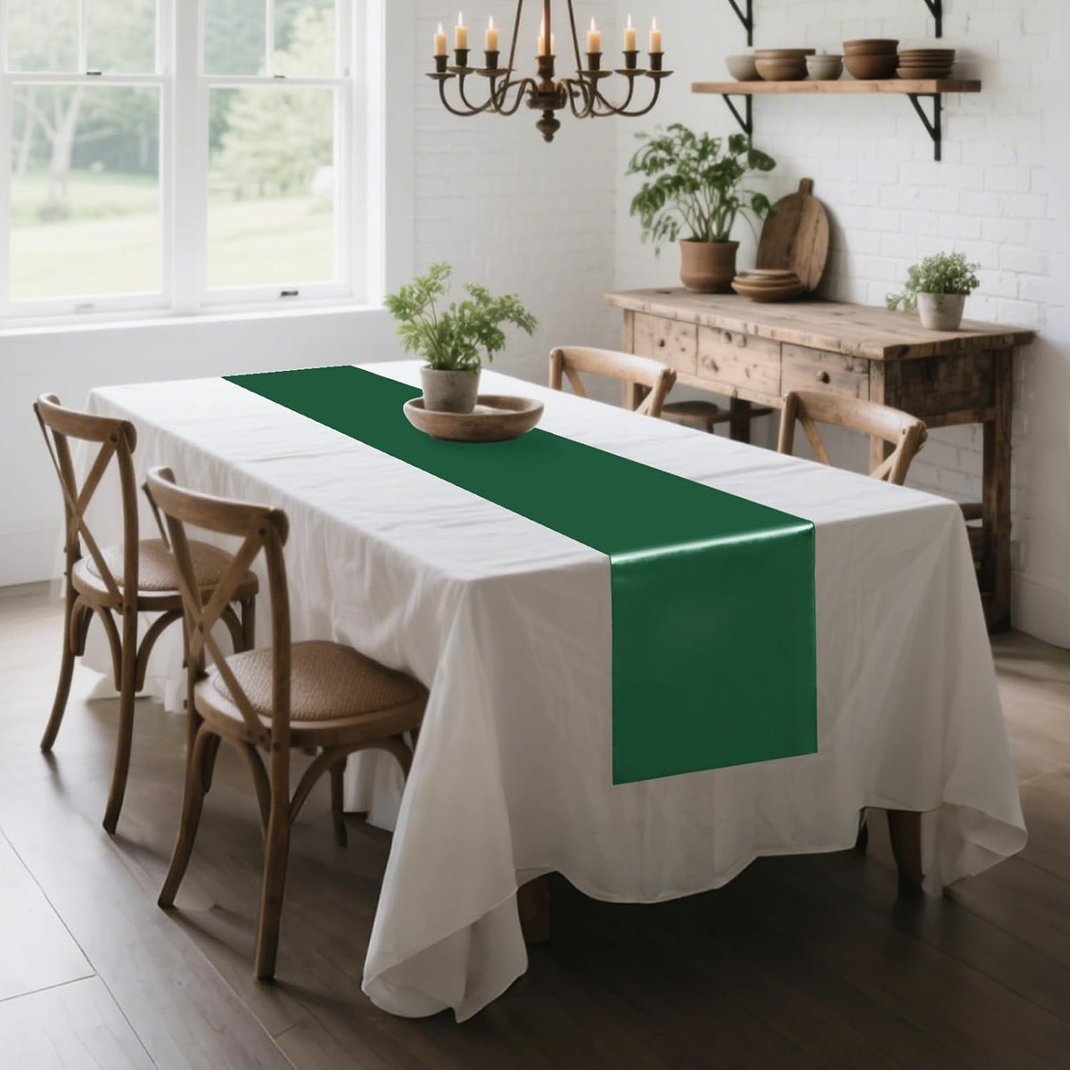 10 Pack Satin Table Runner 12 x 108 Inch Long Dark Green Silk Table Runner for Wedding Party
