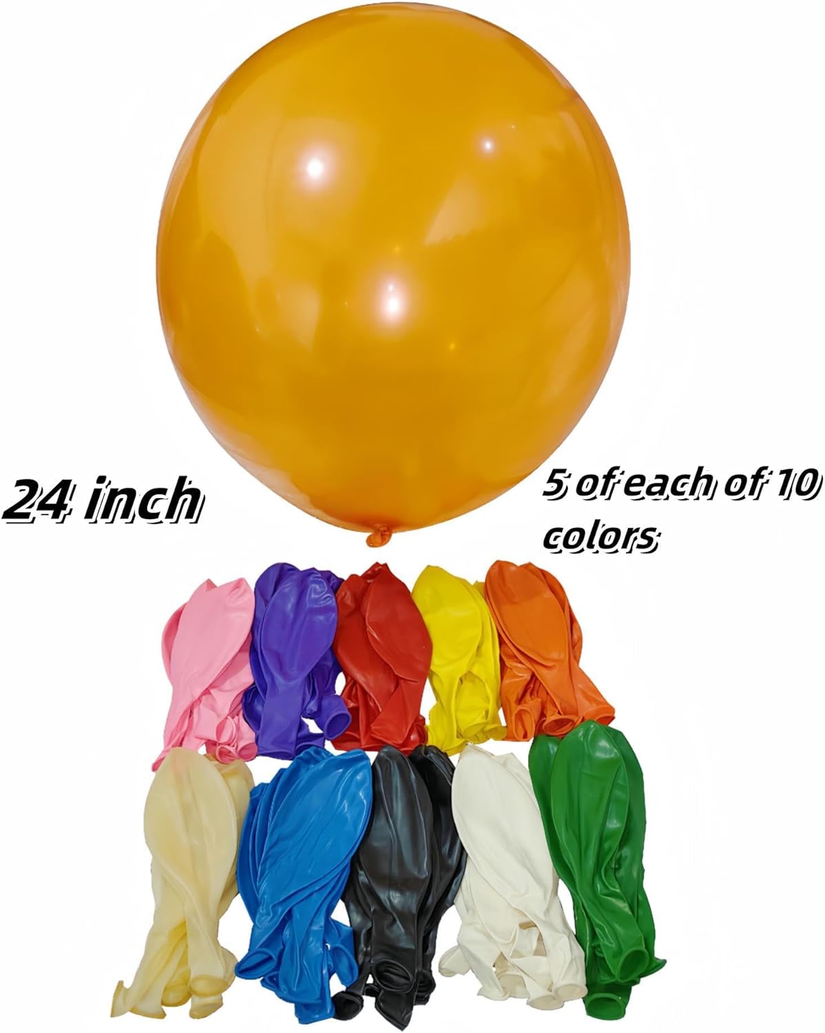 50 Pack 24 inch Balloons 10 Assorted Colors Latex Rainbow Party Big Balloon Bulk for Various Party