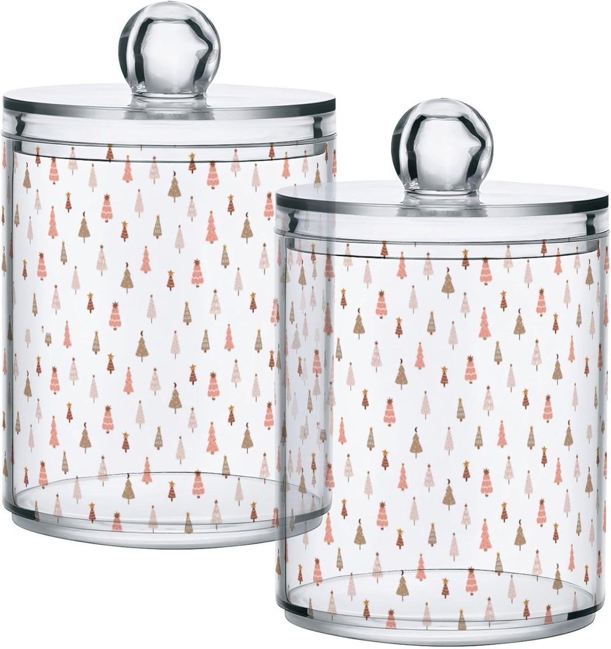 Gredecor 2 Pack Qtip Holder Clear Pastel Christmas Tree Pink Forest Apothecary Jars with Lids