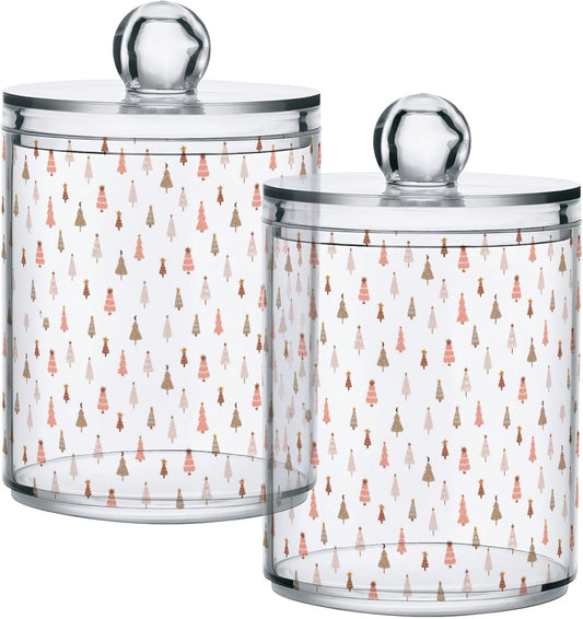 Gredecor 2 Pack Qtip Holder Clear Pastel Christmas Tree Pink Forest Apothecary Jars with Lids