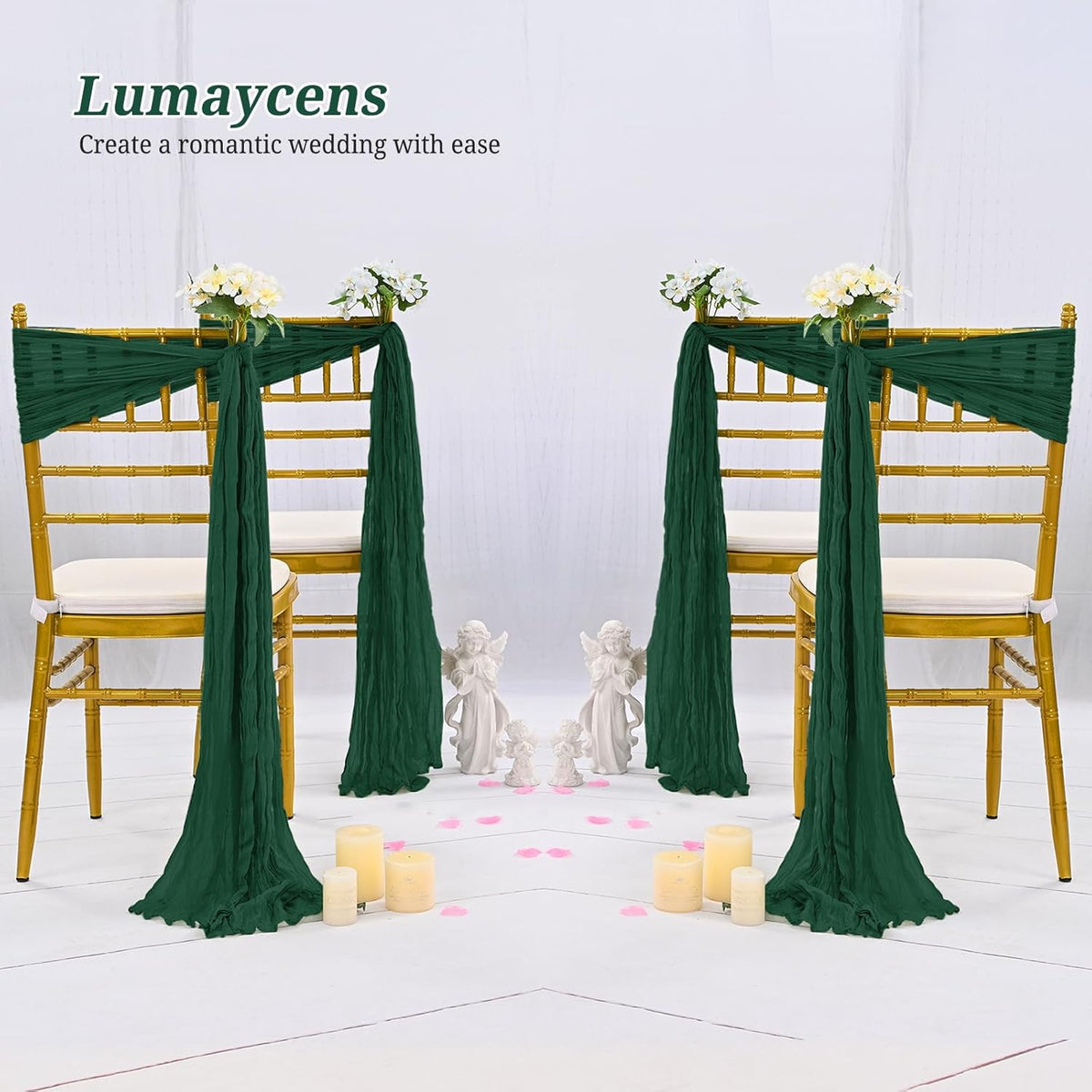 50 PCS Cheesecloth Chair Sashes Bows Wedding Aisle Decorations Chair Ribbon Ties Back Sash for