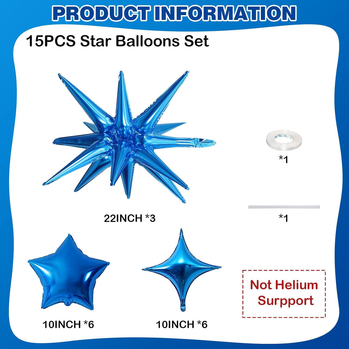 Blue Star Balloons, 22in Large Star Balloons Foil 10in 4-Pointed & Blue Pentagram Balloon for