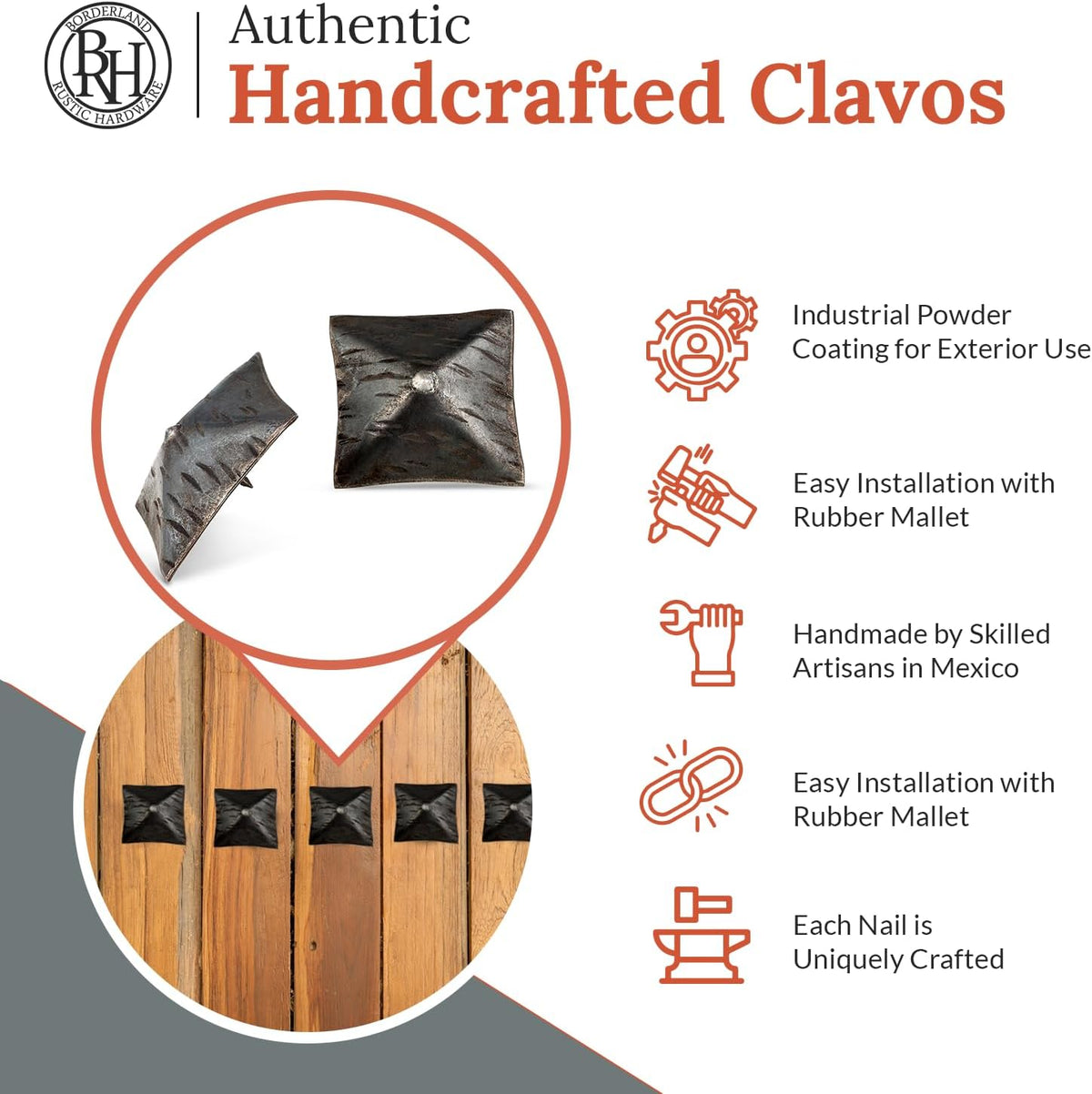 25 Pack 2" Square Head Iron Clavos Decorative Nails – Unfinished – Handmade Rustic Square Fasteners