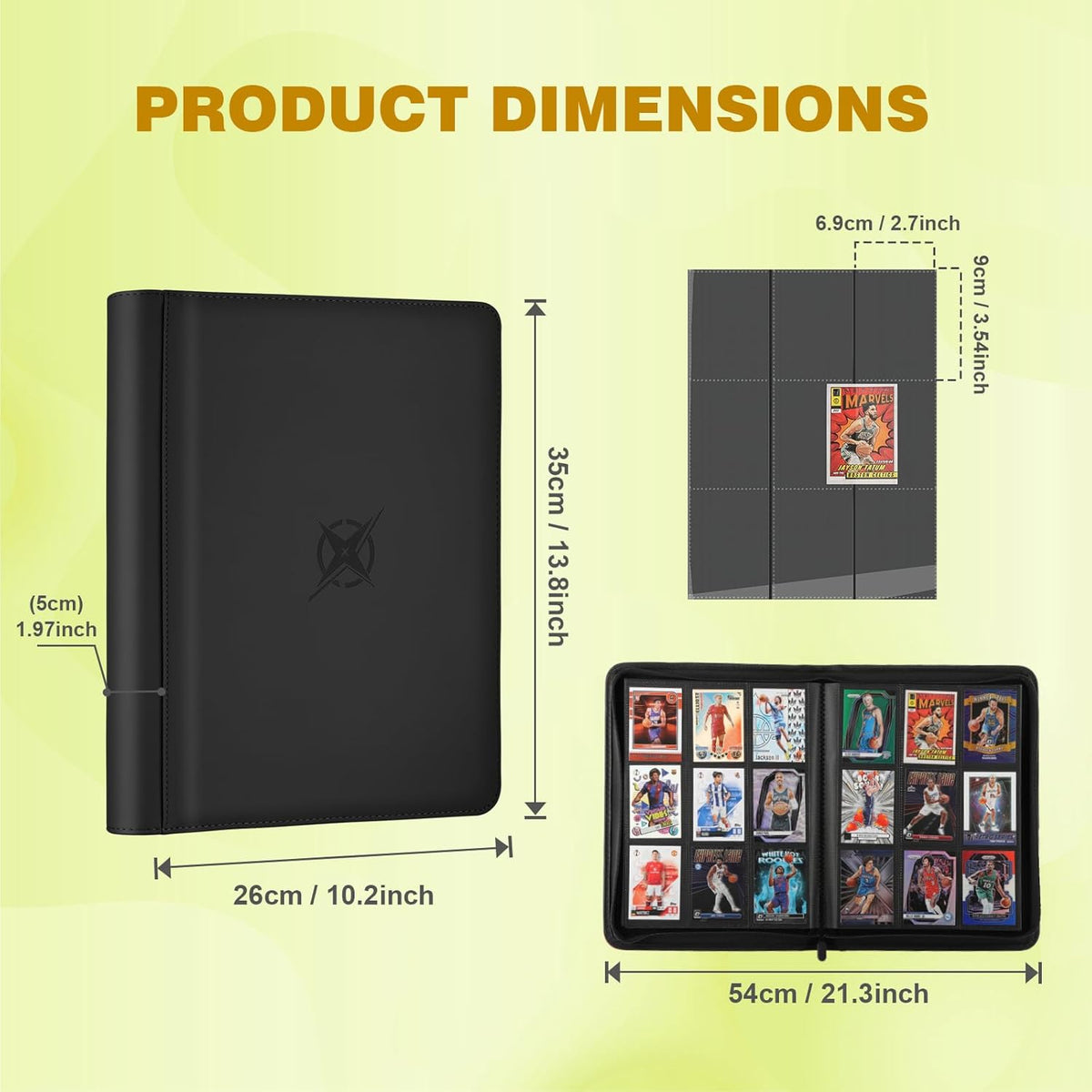 Trading Card Binder, Card Binder 9 Pocket for Trading Cards, Holds 540 Cards, Zippered Premium Card