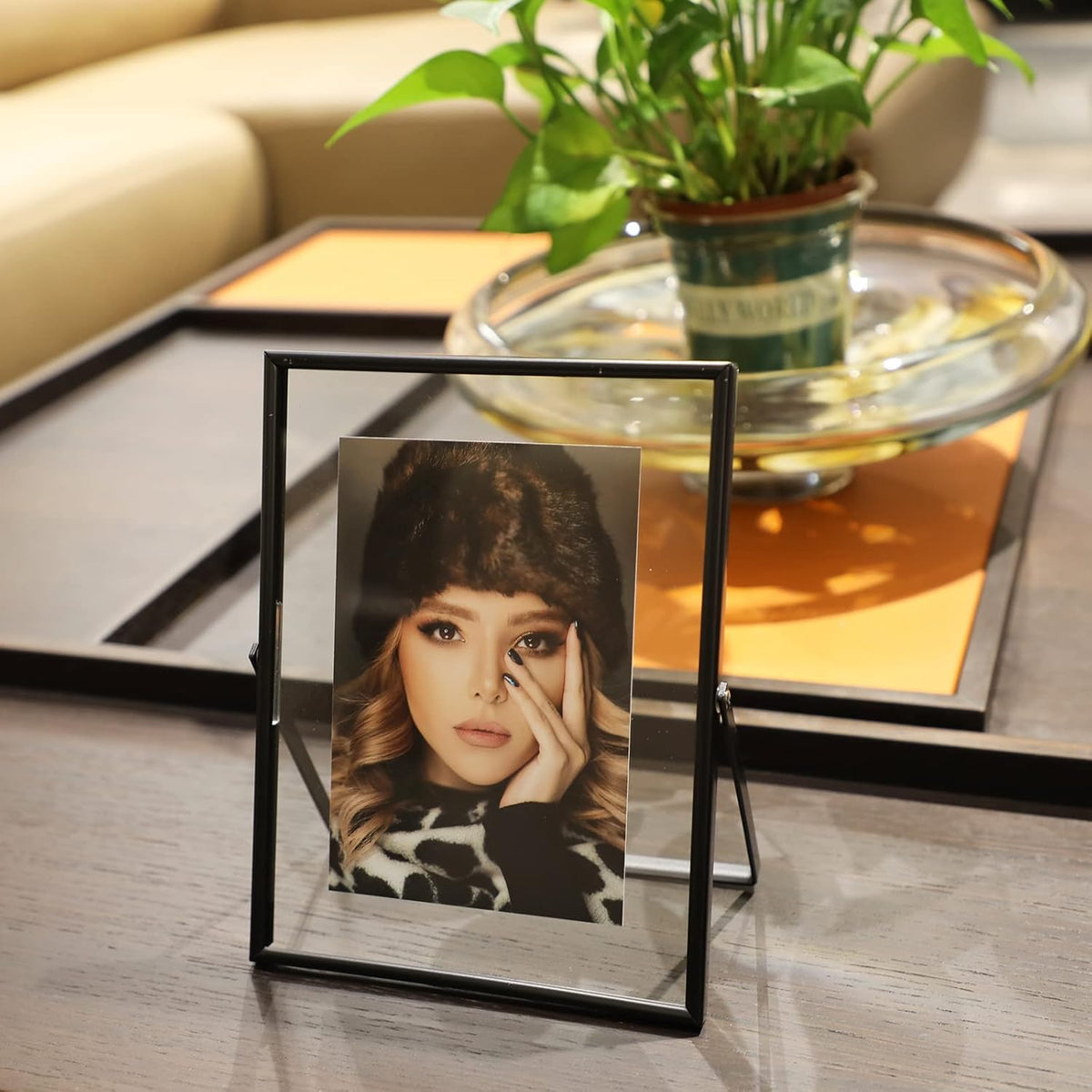 Black Floating Frame (6"x8", Vertical), For Picture 5x7, 4x6, 3x5, Tabletop Shelf Photo Frame