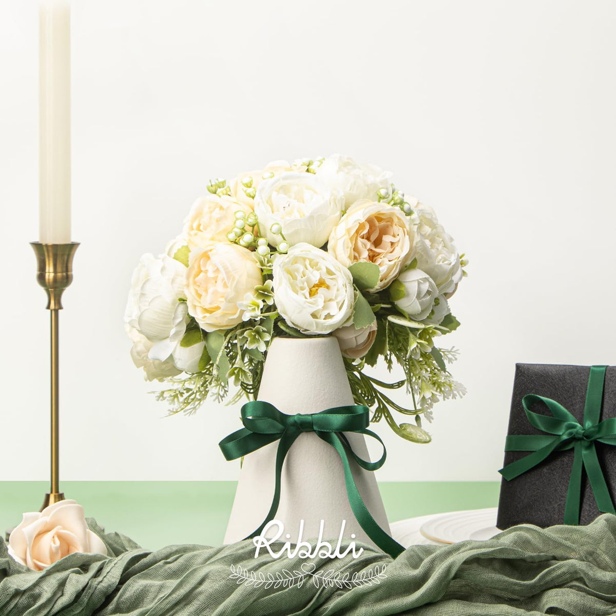 Ribbli Double Faced Forest Green Satin Ribbon,3/8” x Continuous 25 Yards,Use for Bows Bouquet,Gift