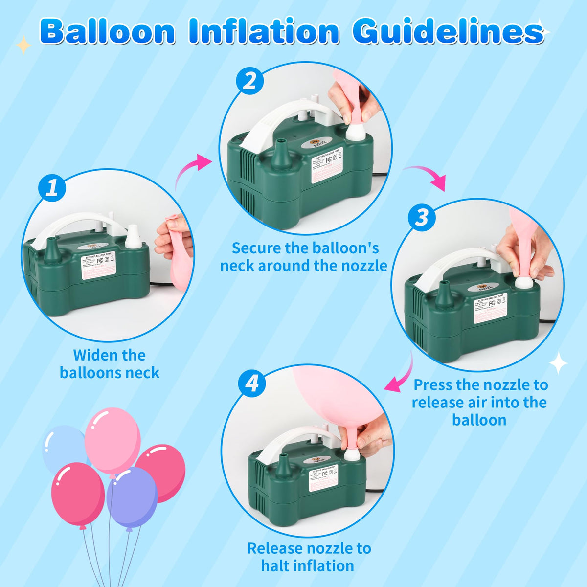 NuLink Balloon Pump Electric Portable Dual Nozzle Air Pump for Balloons Blower Pump Inflator for