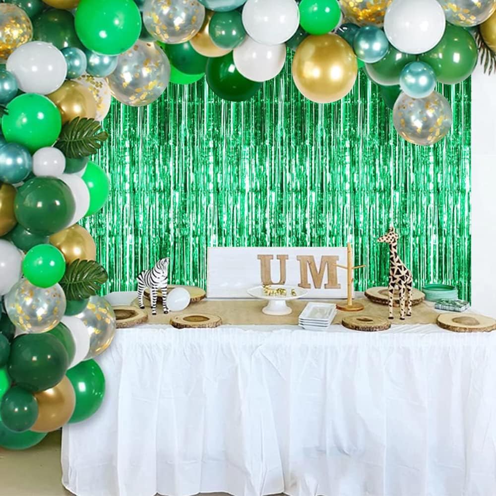 TONIFUL 3Pcs Green Door Streamers,Green Photo Booth Backdrop,Metallic Streamers Green Foil Fringe
