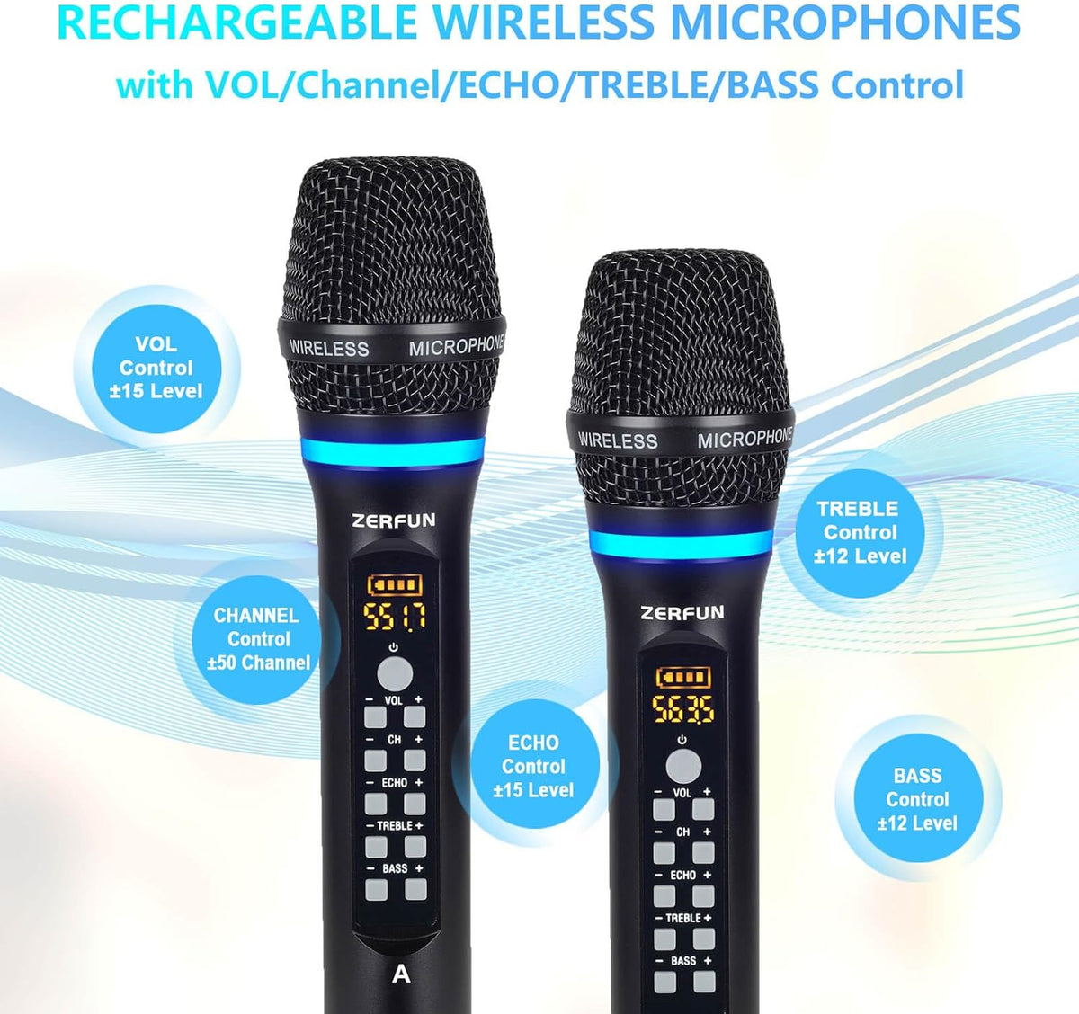 4 Channel Rechargeable Wireless Microphone System, Pro UHF Metal Handheld Wireless Microphones