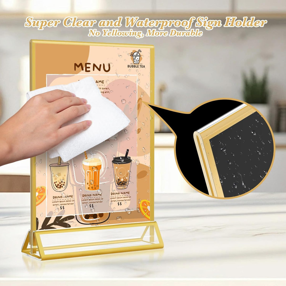 Gold Acrylic Sign Holder 5x7, 16 Pack Wedding Gold Frame Table Number Holders Vertical, Clear