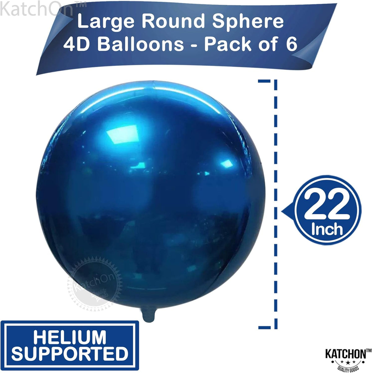 KatchOn, Mylar Metallic Blue Balloons - Big 22 Inch, Pack of 6 | Round Blueberry Balloons for