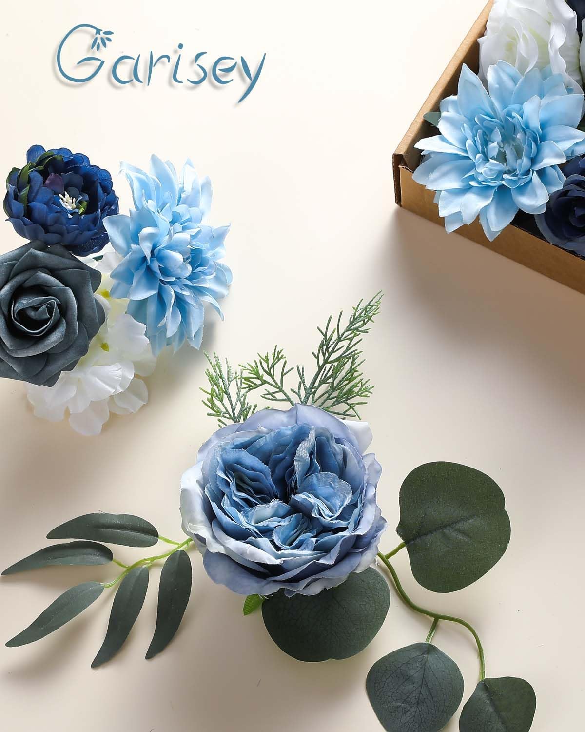Artificial Flowers Combo Box Set Dusty Blue Flowers for DIY Wedding Bouquet Arrangements Bridal
