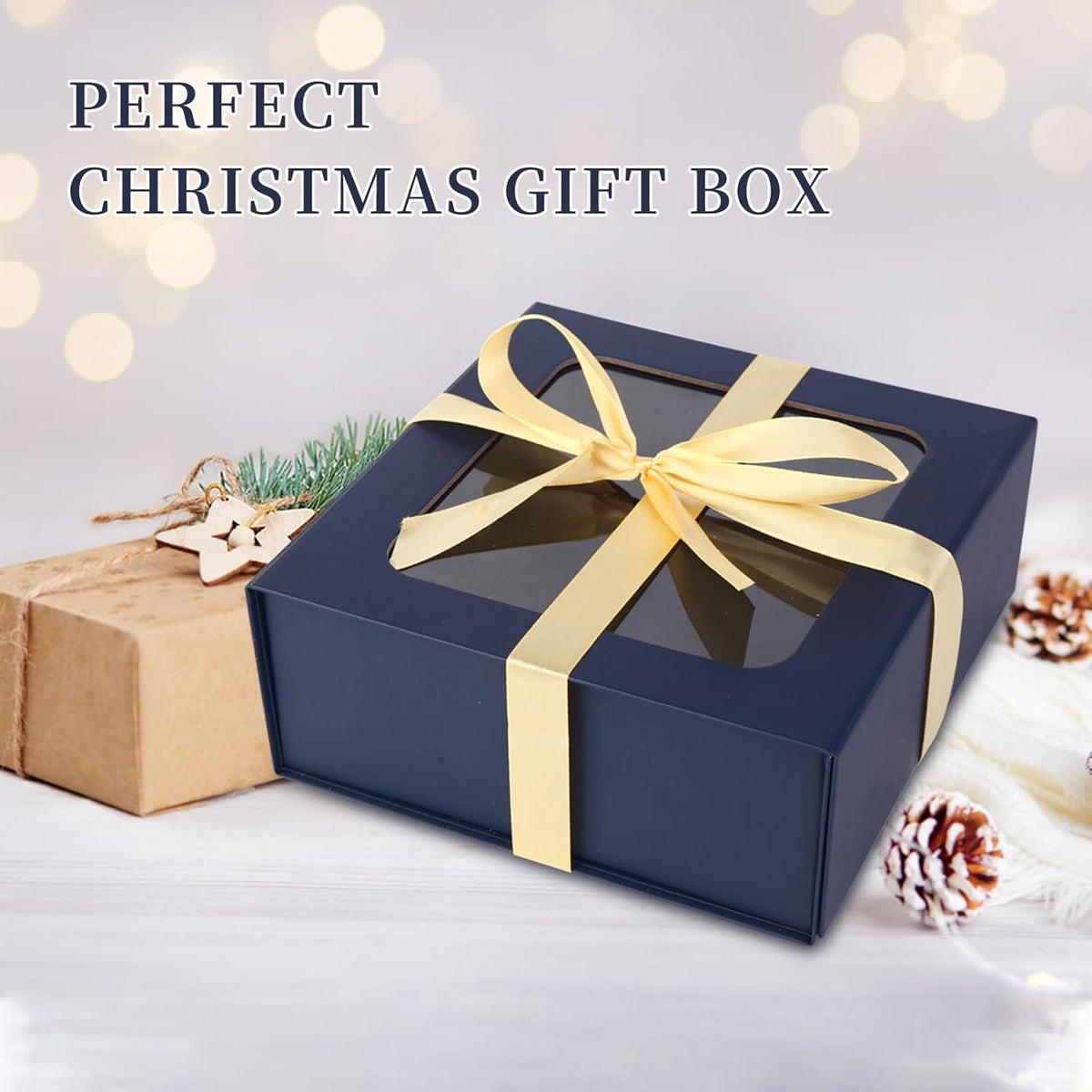 TIACABO Blue Gift Box with Window,7.5"x7.5"x3.1" Bridesmaid Boxe for Gifts Giving,Birthday Gift