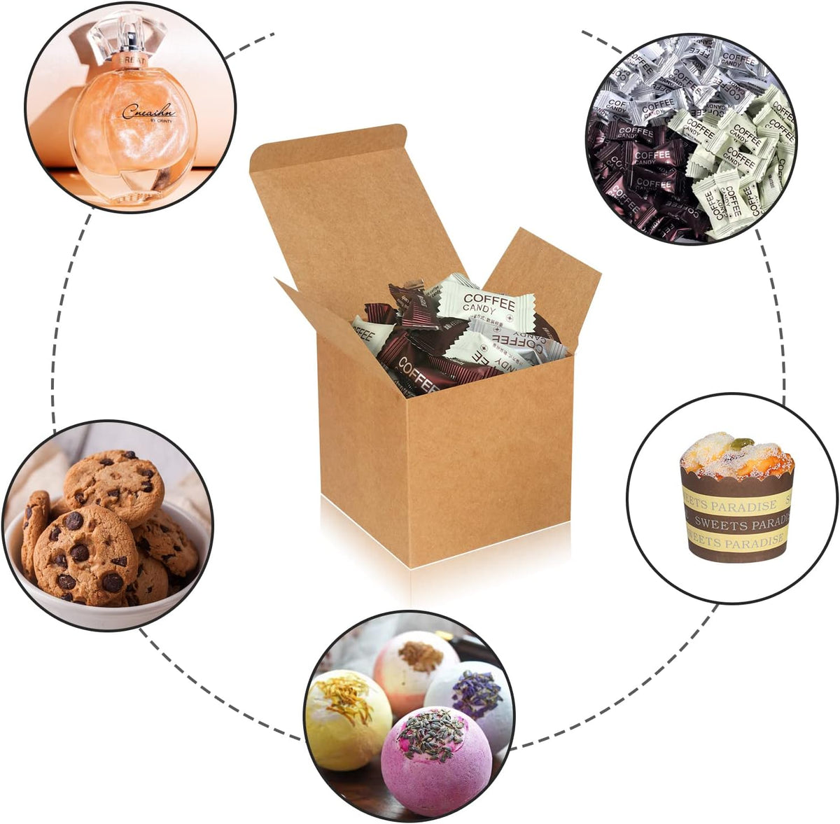 100 Pack Small Gift Boxes, 3x3x3 Inches Favor Boxes Brown Paper Gift Boxes with Lids for Presents
