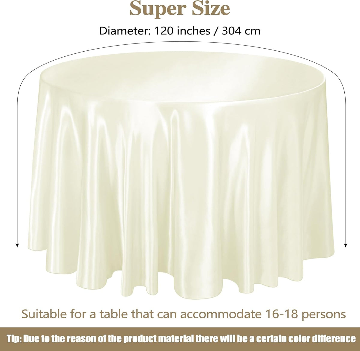 Ruisita 120 Inches Round Satin Tablecloths Ivory Overlay Round Satin Table Cover Bright Silk Smooth
