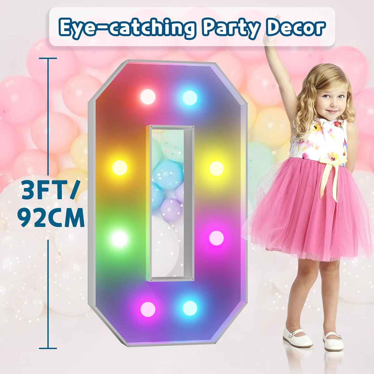 imprsv 3FT Colorful Marquee Numbers,18 Colors Number 0 with Remote, Light Up Numbers Sign for 50th