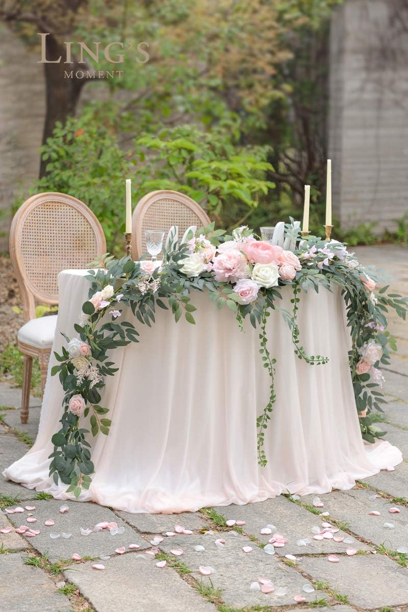 Ling's Moment 9FT Flower Garland for Backdrop Decorations - Wedding Arch Flowers, Eucalyptus &