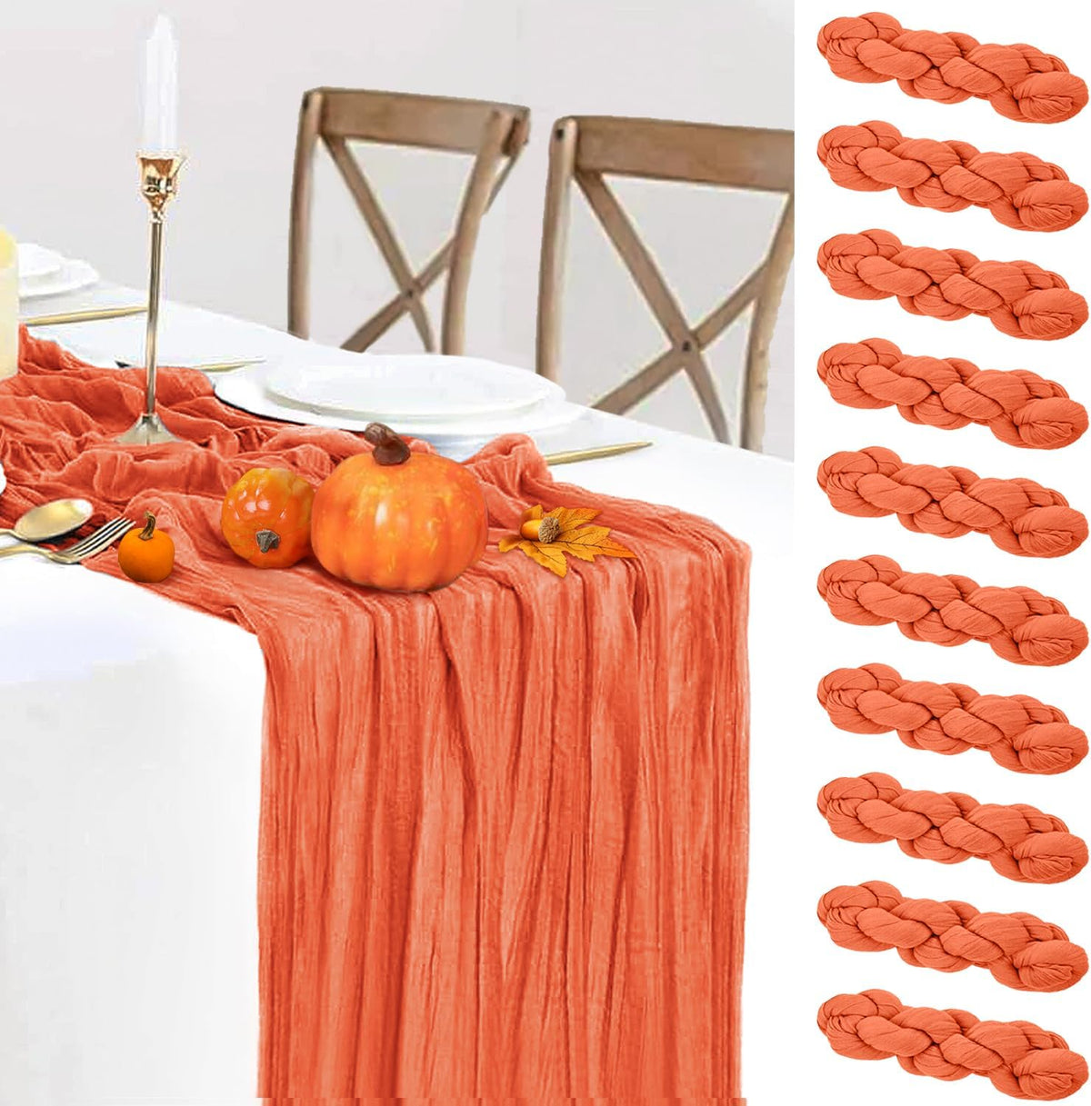 10 Packs Orange Halloween Table Runner Cheesecloth 10FT Fall Burnt Orange Cheese Cloth Table Runner
