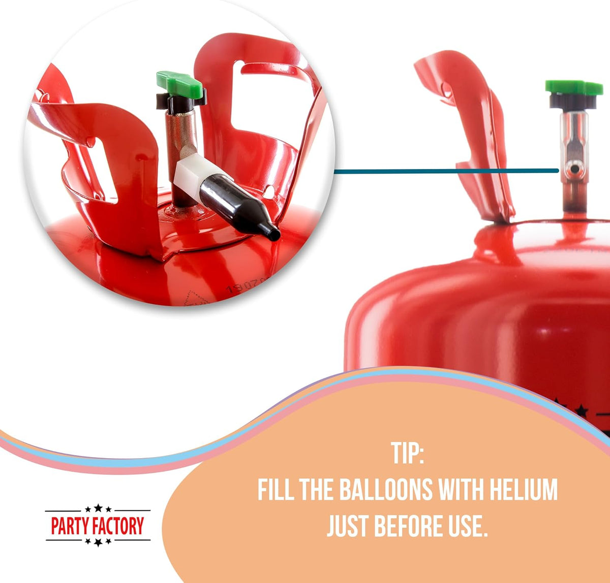 Party Factory Helium Tank for up to 50 Latex Balloons, Helium Cylinder 14.1 cu. ft. Gas with