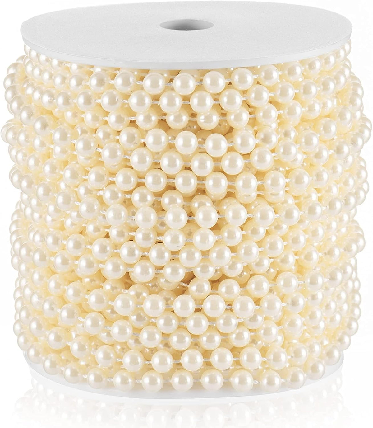 Craft String Pearls 6MM Pearl Bead, 66 Feet Ivory Faux Pearl Garland Spool Roll Strand Wedding