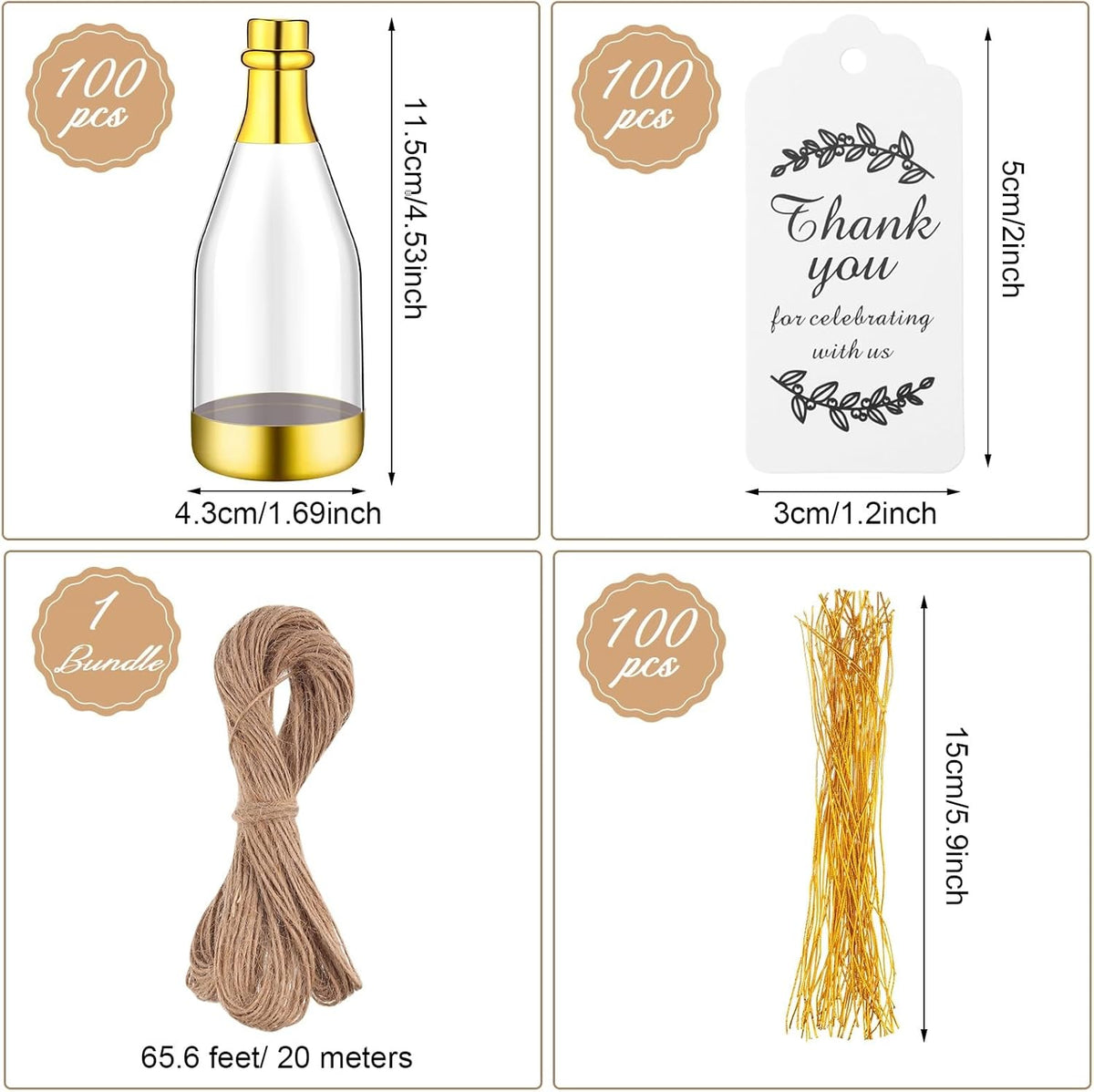 Gerrii 100 Pcs Metallic Mini Champagne Bottle Candy Container Shaped Jars Gold Plastic DIY Favor